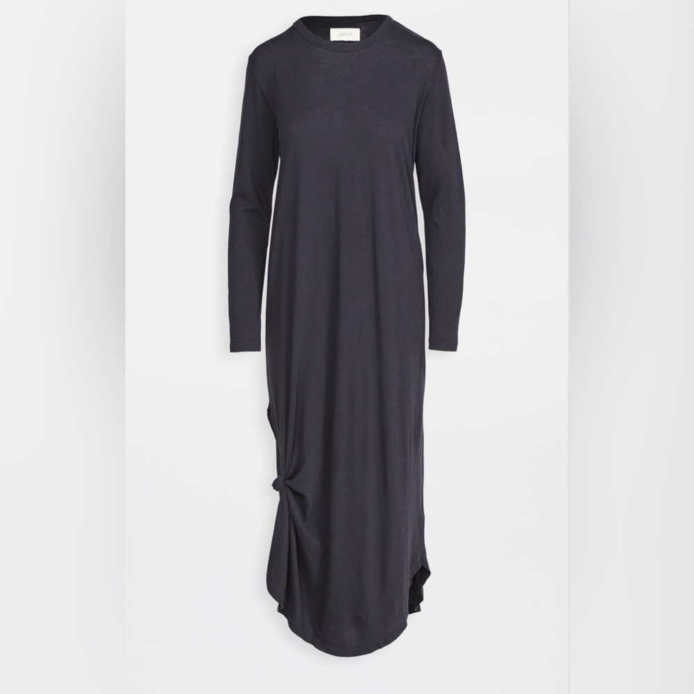 THE GREAT. Black Long Sleeve Knotted Tee Dress size 1